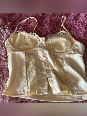 Cream Lace-Trim Satin Cami Chemise Top